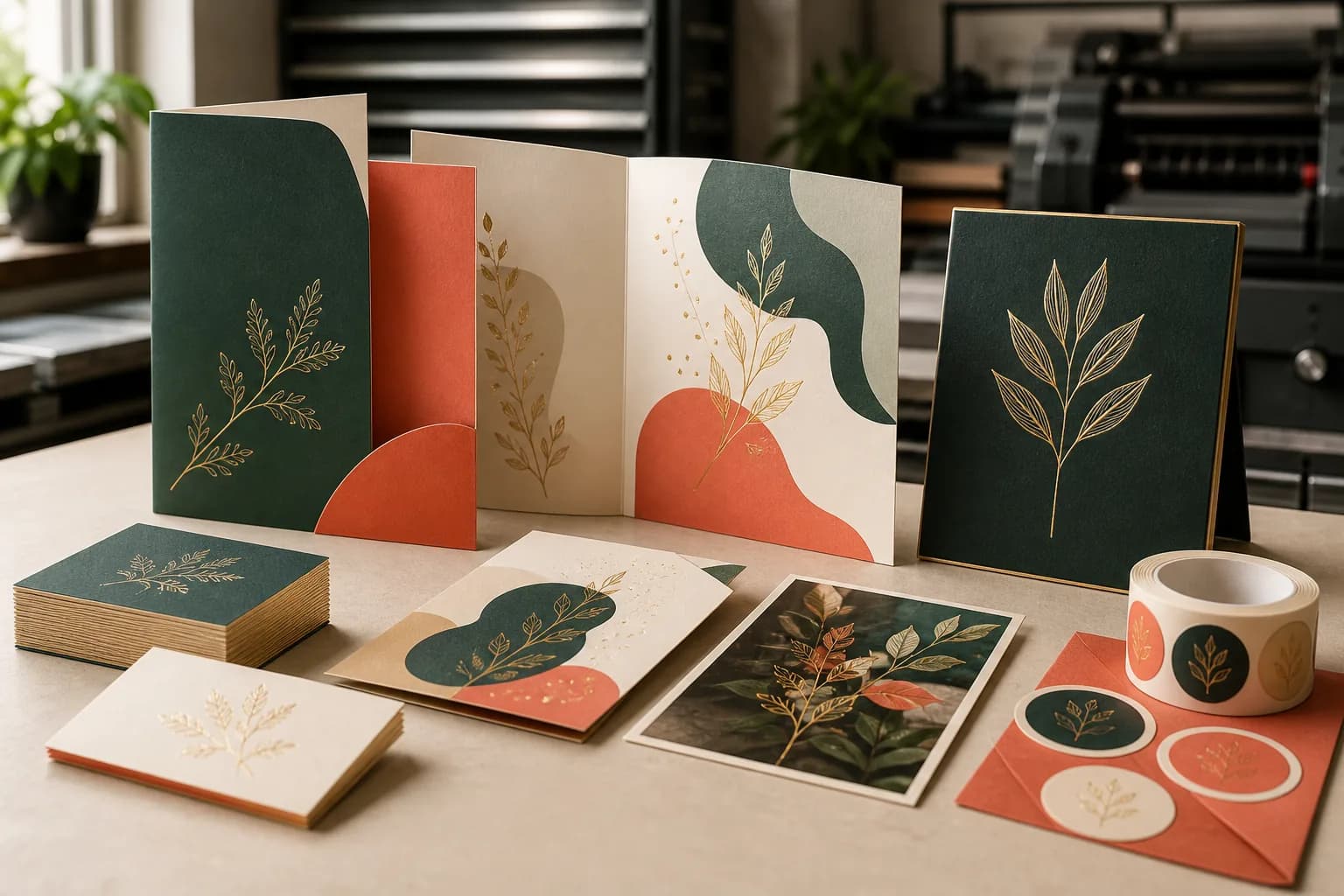 A collection of professionally printed products